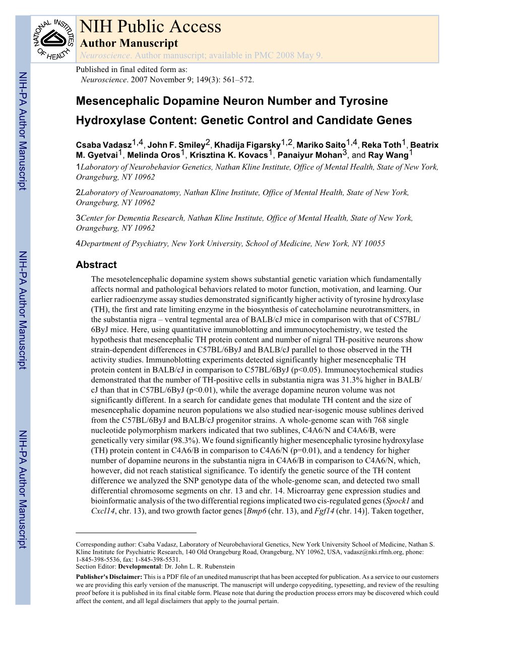 NIH Public Access Author Manuscript Neuroscience