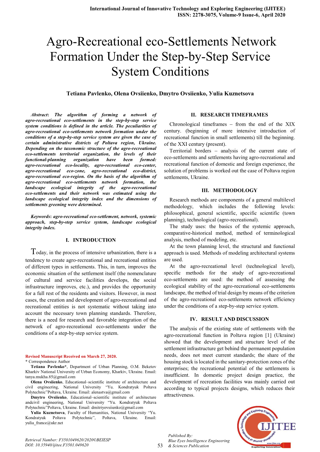 Agro-Recreational Eco-Settlements Network Formation Under the Step-By-Step Service System Conditions