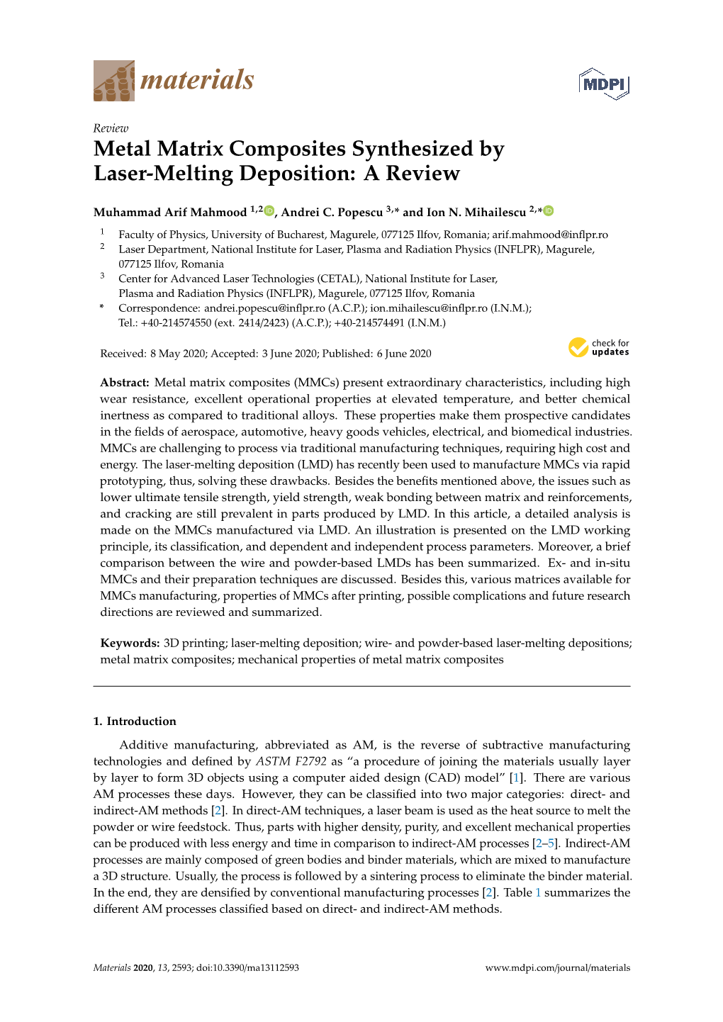 Metal Matrix Composites Synthesized by Laser-Melting Deposition: a Review