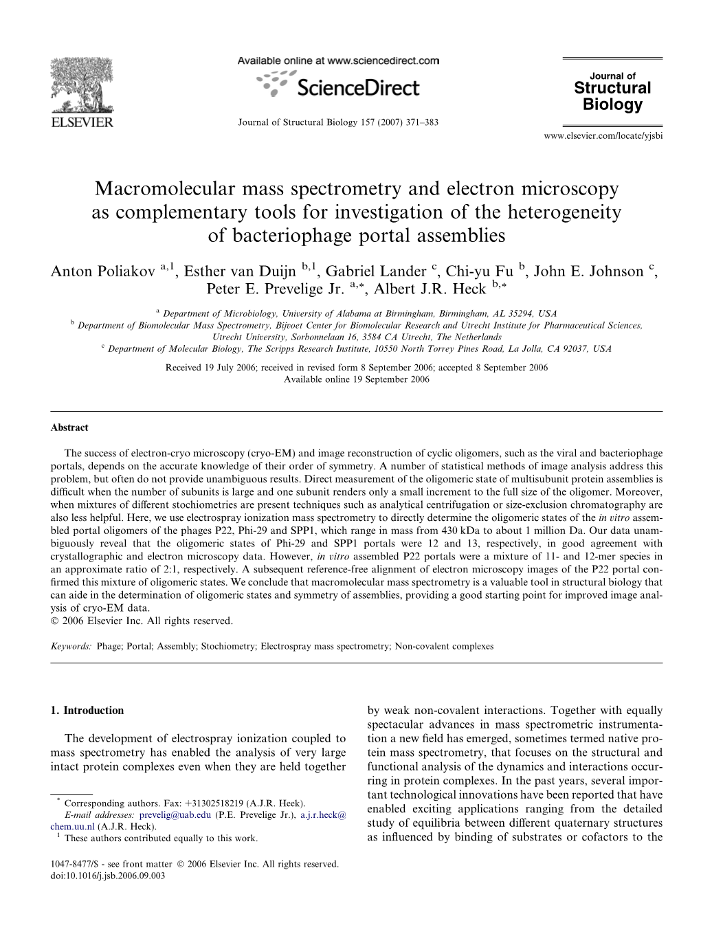 Macromolecular Mass Spectrometry and Electron Microscopy As Complementary Tools for Investigation of the Heterogeneity of Bacteriophage Portal Assemblies