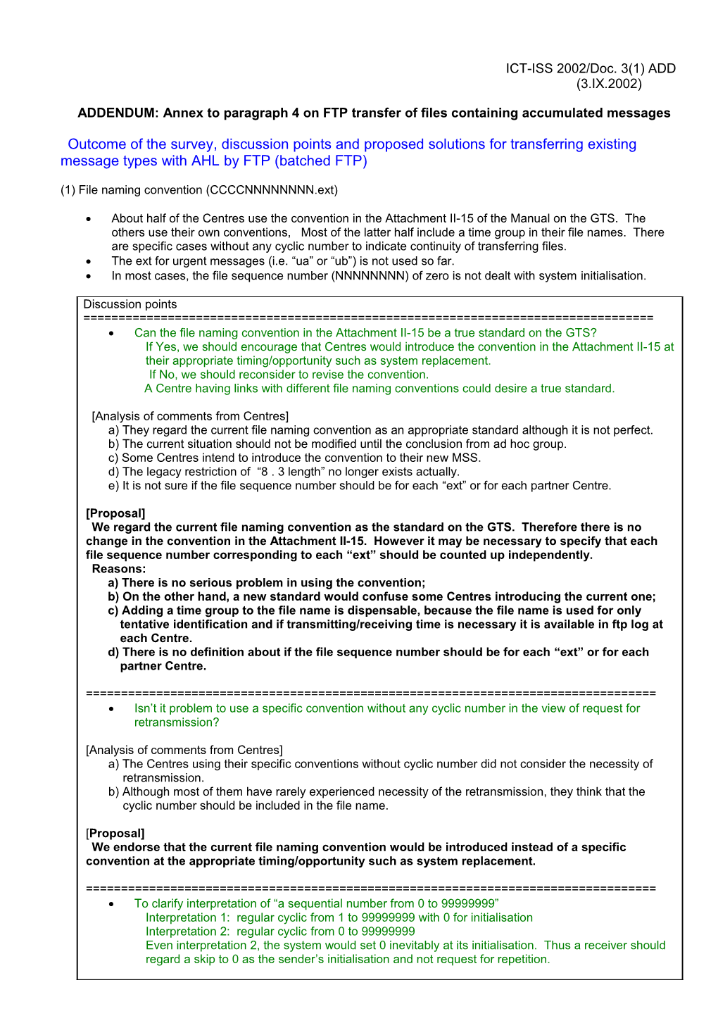 ADDENDUM: Annex to Paragraph 4 on FTP Transfer of Files Containing Accumulated Messages