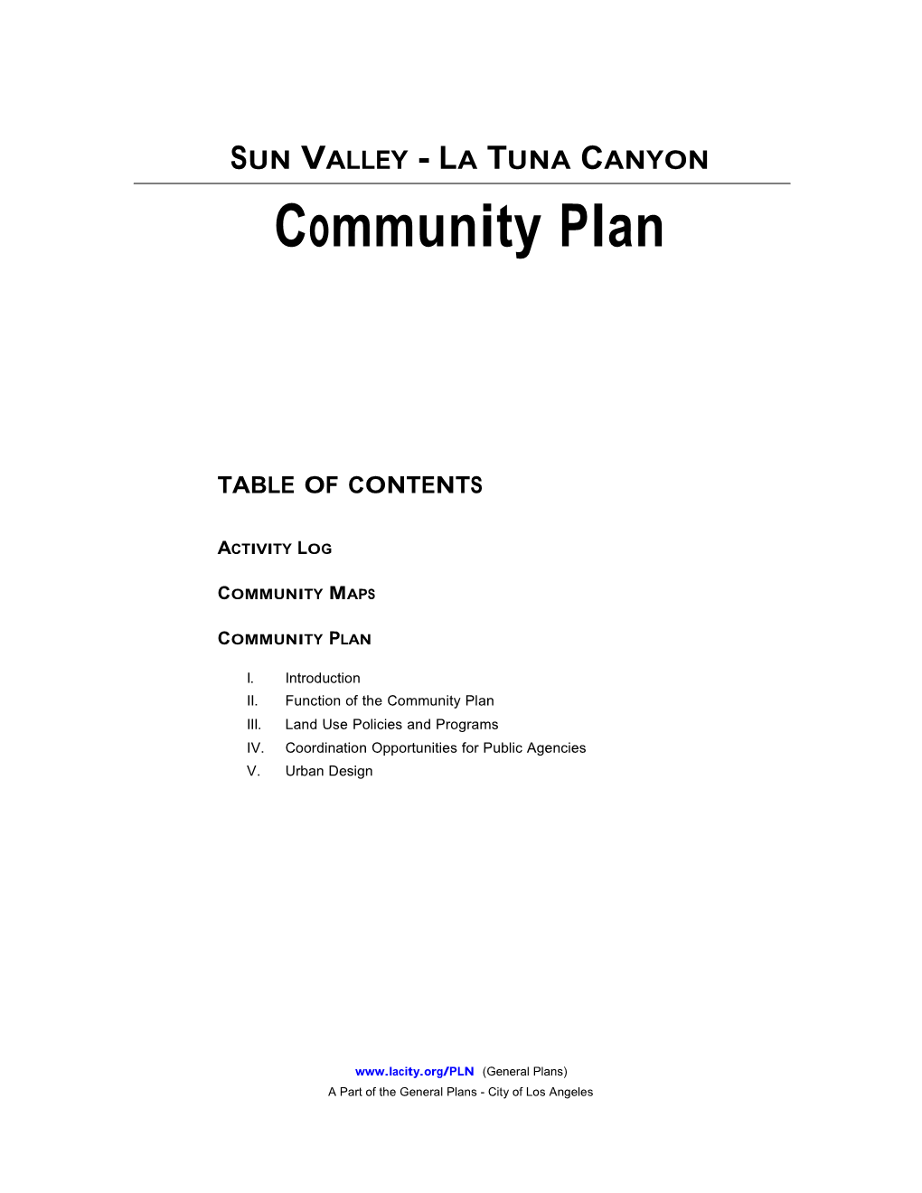 Sun Valley-La Tuna Canyon Community Plan Update 97-0046 CPU 98-2025