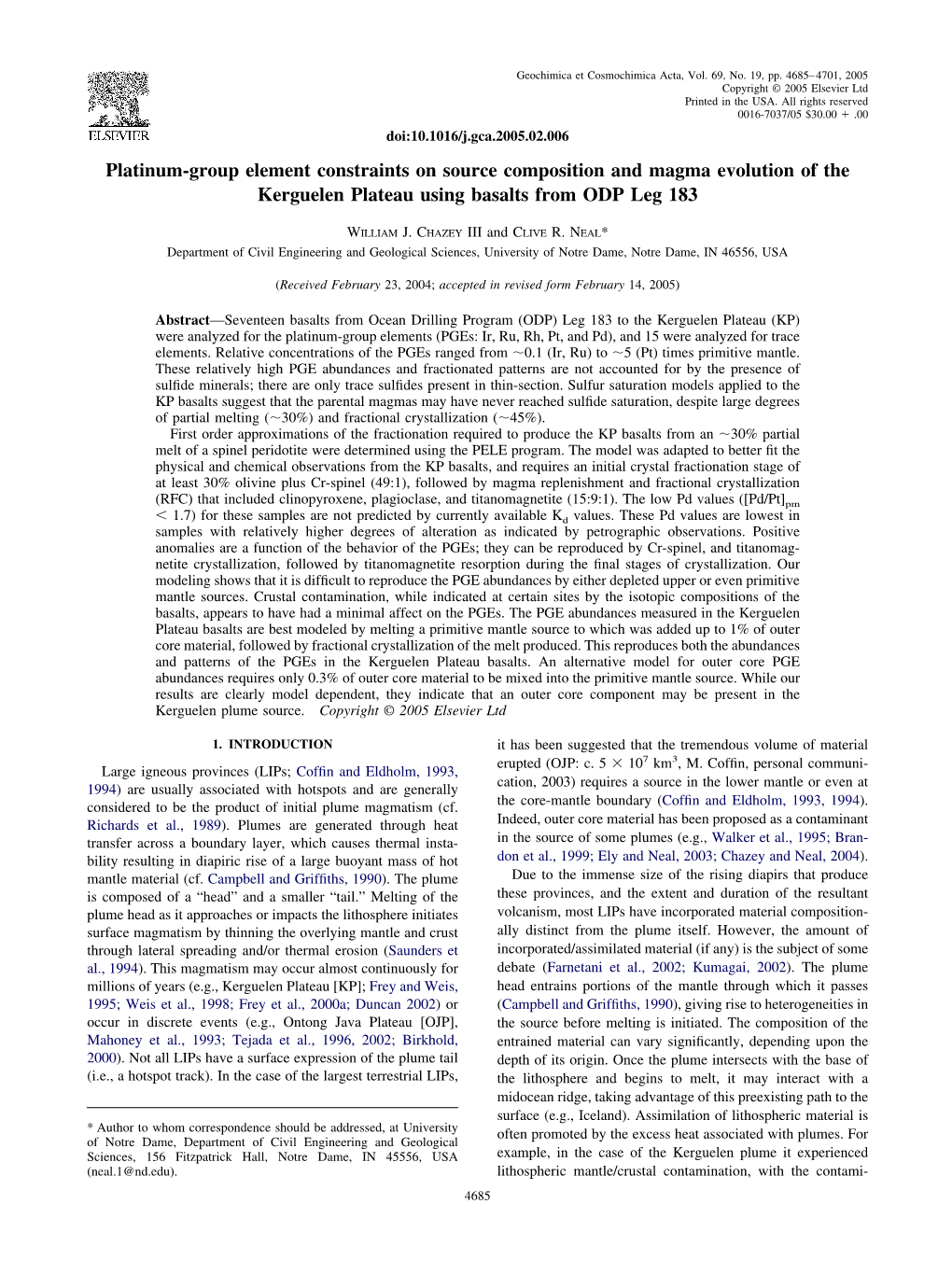 Platinum-Group Element Constraints on Source Composition and Magma Evolution of the Kerguelen Plateau Using Basalts from ODP Leg 183