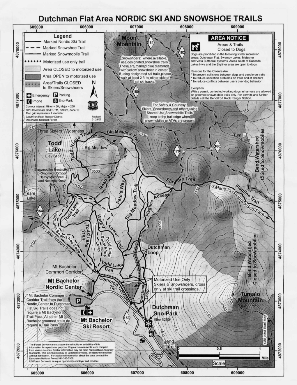 Dutchman Flat Area NORDIC SKI and SNOWSHOE TRAILS 605000 606000 607000 608000 609000