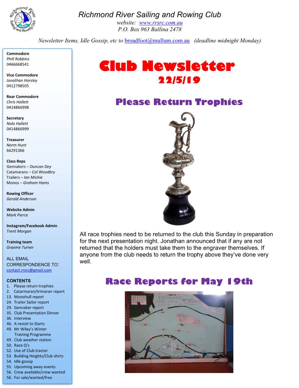 Richmond River Sailing and Rowing Club Website: P.O