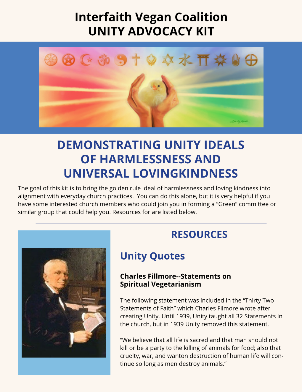 Interfaith Vegan Coalition Unity Advocacy Kit Demonstrating Unity