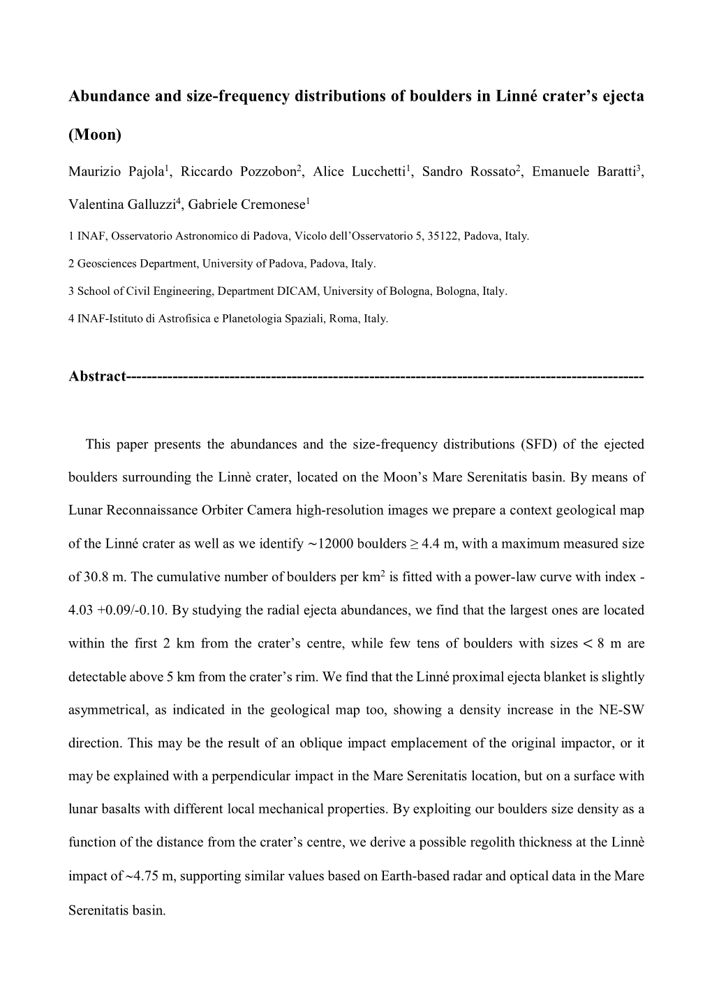 Abundance and Size-Frequency Distributions of Boulders in Linné Crater's Ejecta (Moon)