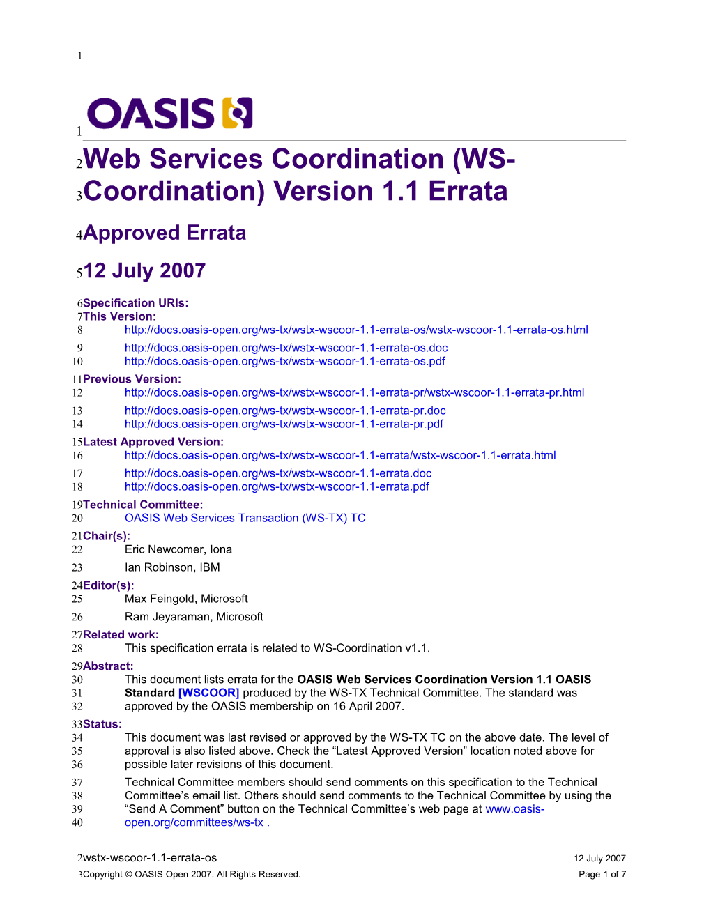 Web Services Atomic Transaction 1.1 Errata