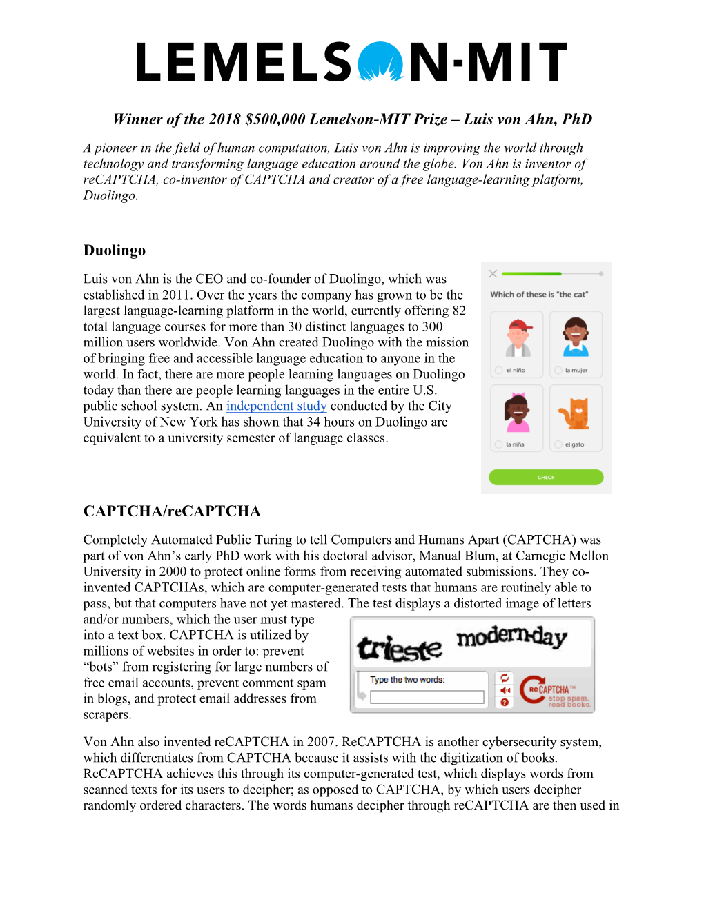 Luis Von Ahn, Phd Duolingo CAPTCHA/Recaptcha