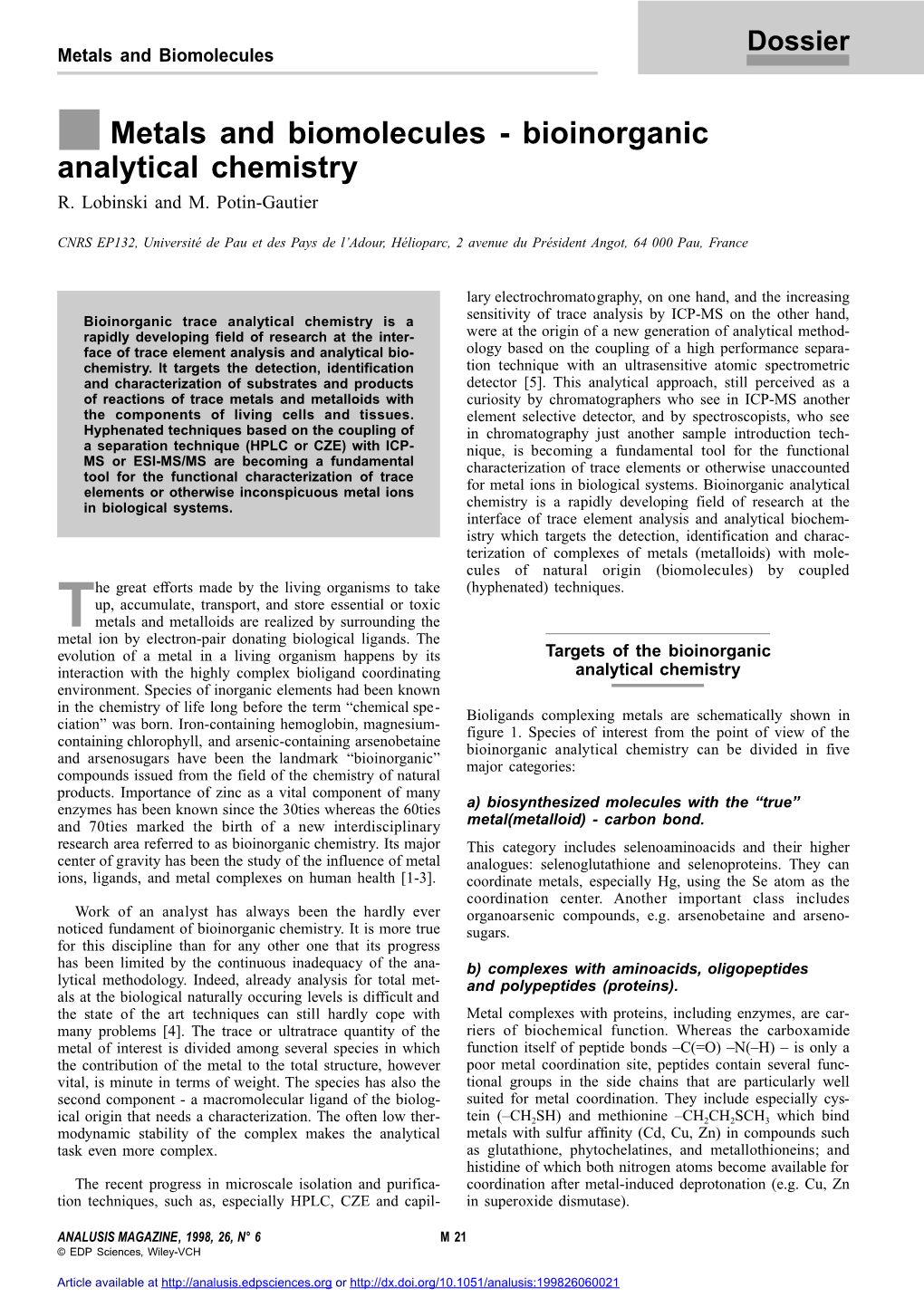 Bioinorganic Analytical Chemistry R