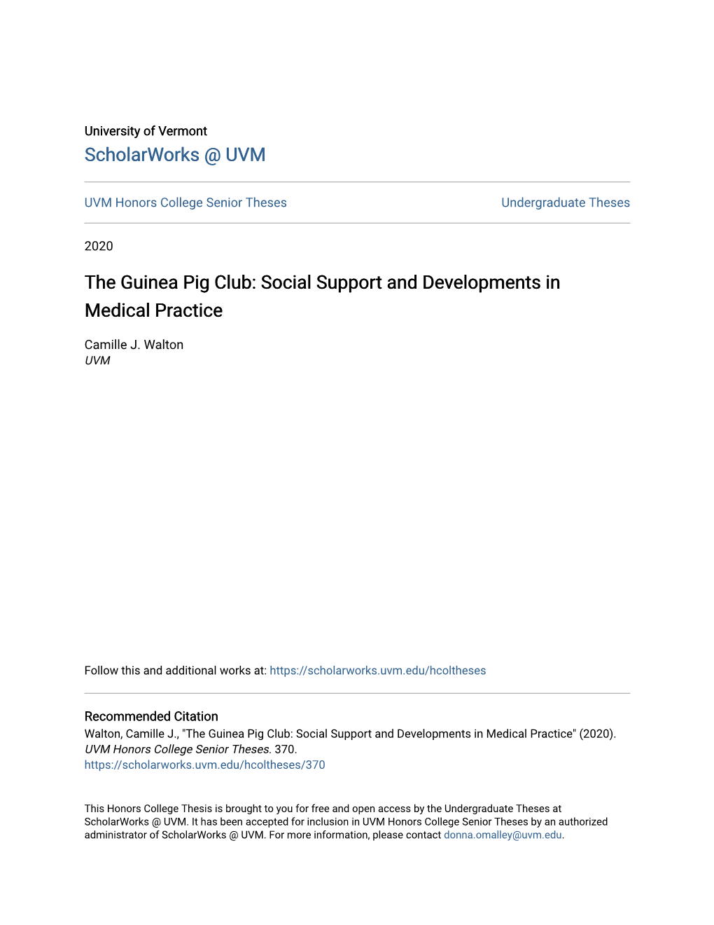 The Guinea Pig Club: Social Support and Developments in Medical Practice