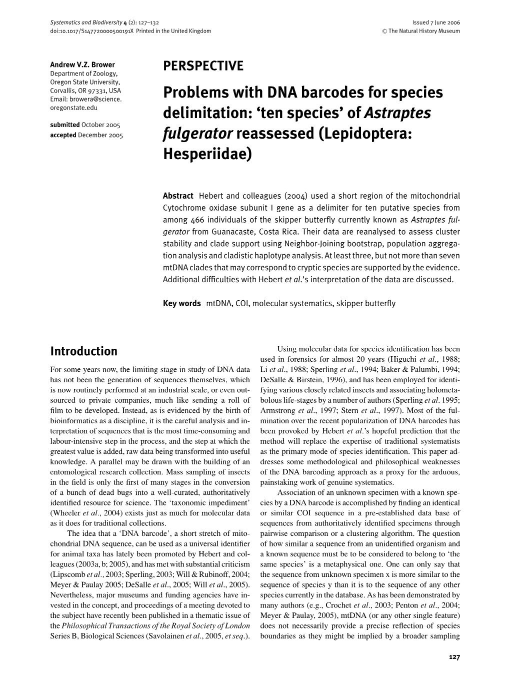 Problems with DNA Barcodes for Species