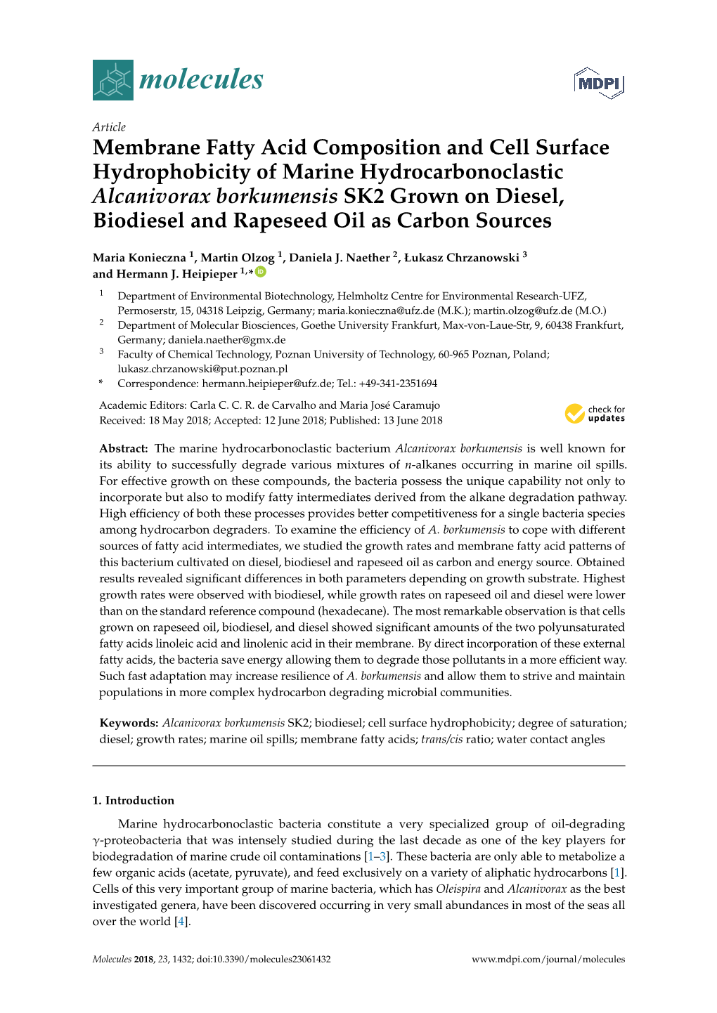 Membrane Fatty Acid Composition and Cell Surface Hydrophobicity Of