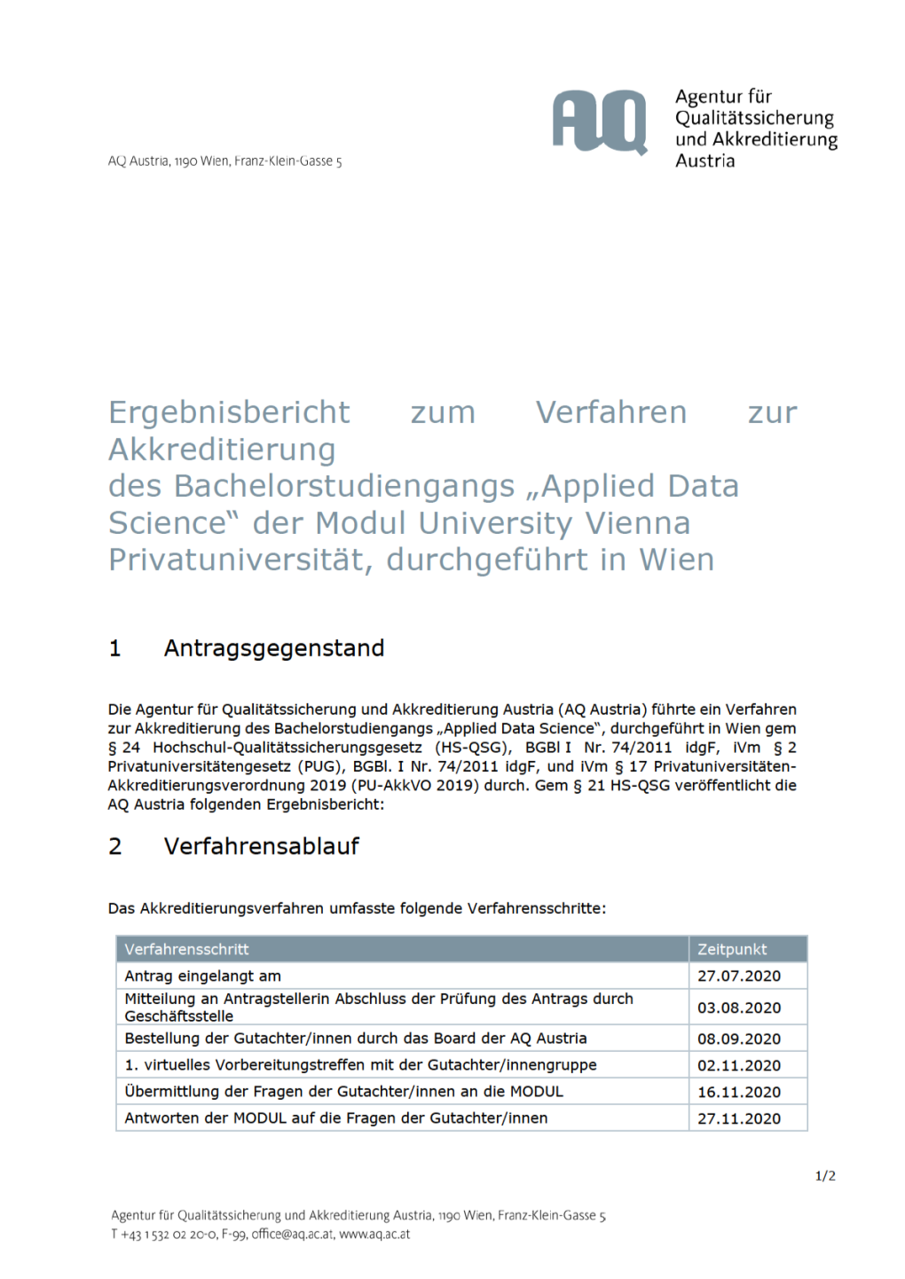 Expert Report on the Accreditation Procedure for the Bachelor Programme