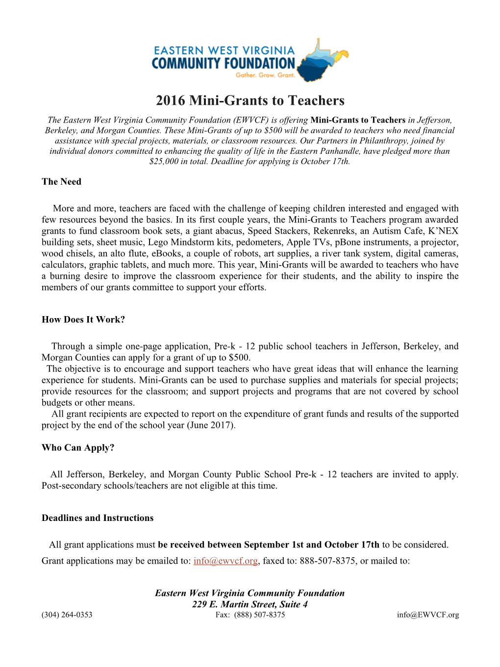 2016 Mini-Grants to Teachers