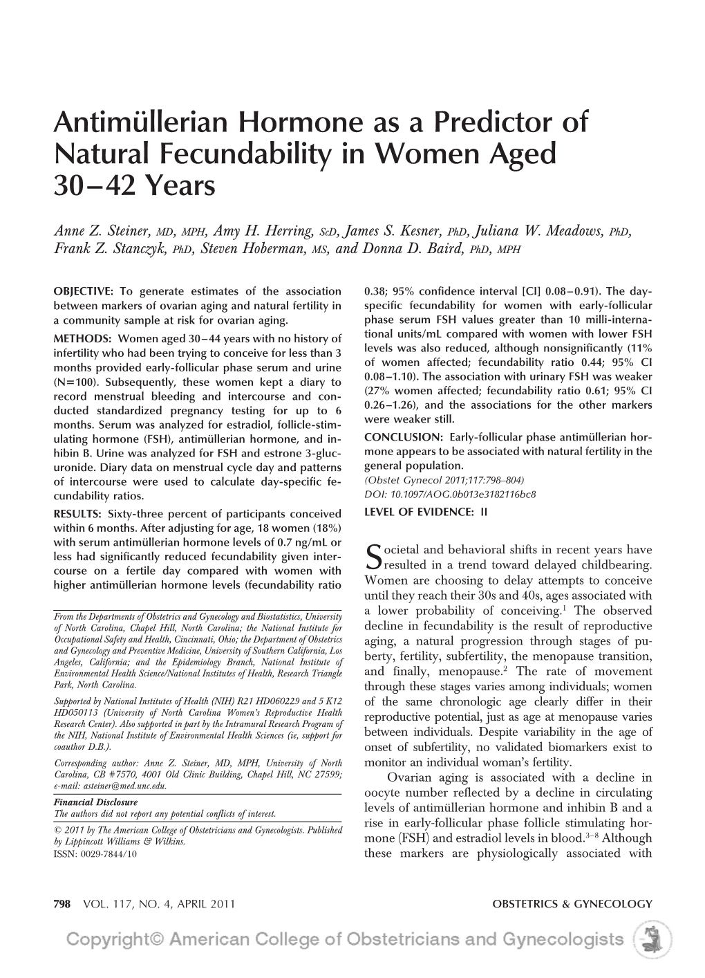 Antimu¨Llerian Hormone As a Predictor of Natural Fecundability in Women