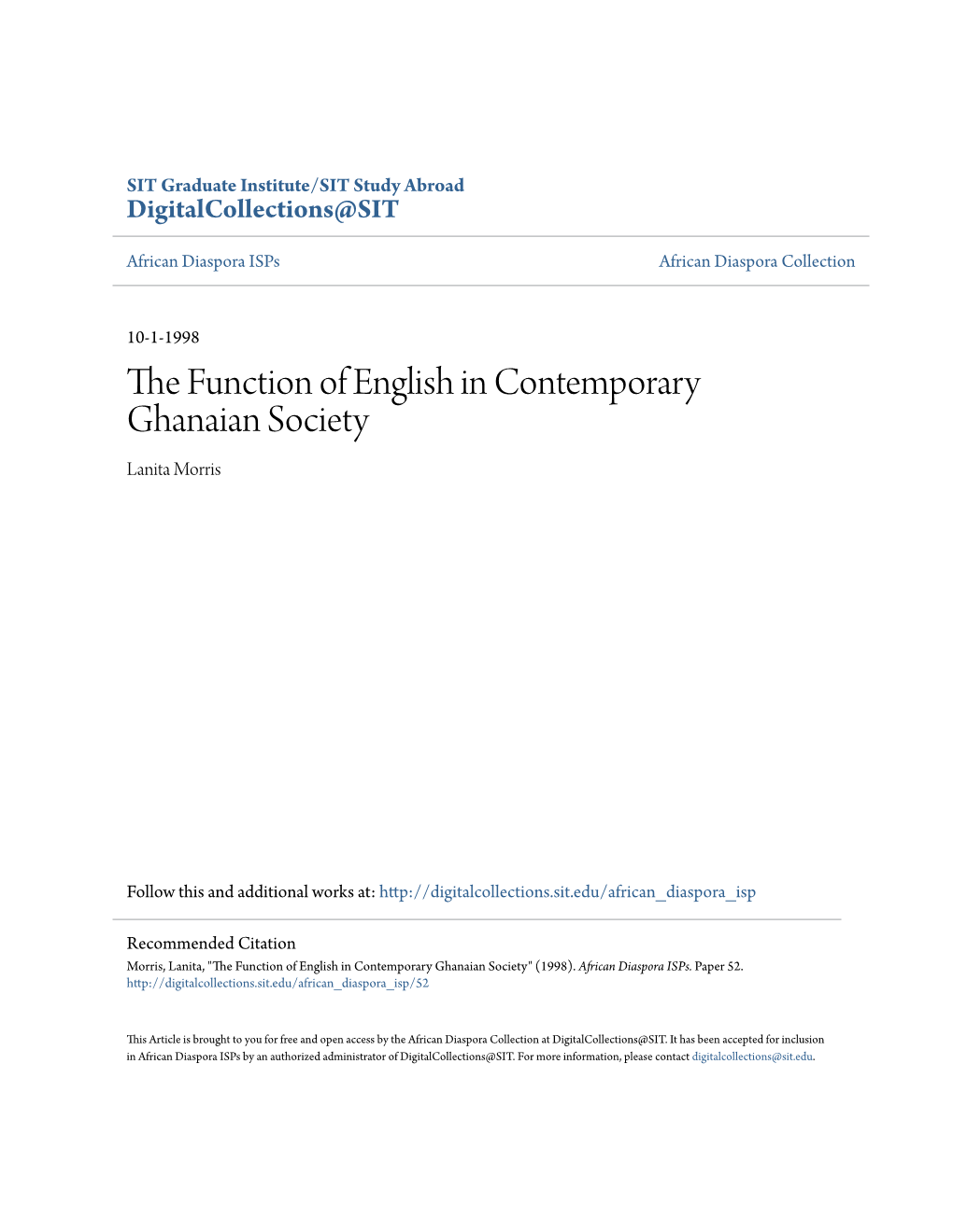 The Function of English in Contemporary Ghanaian Society