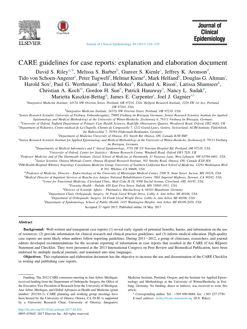 CARE Guidelines for Case Reports: Explanation and Elaboration Document David S