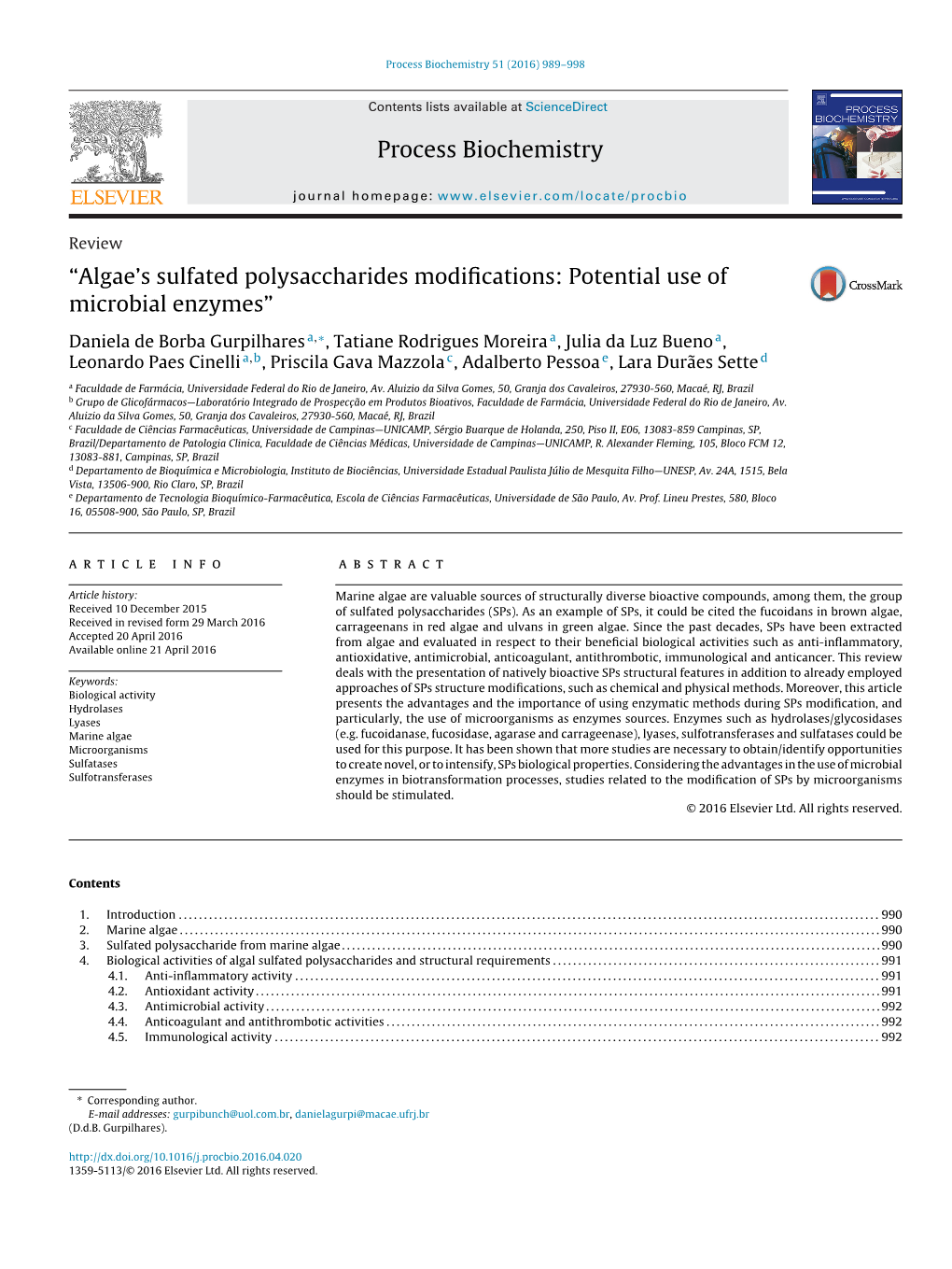 “Algae's Sulfated Polysaccharides Modifications: Potential Use Of