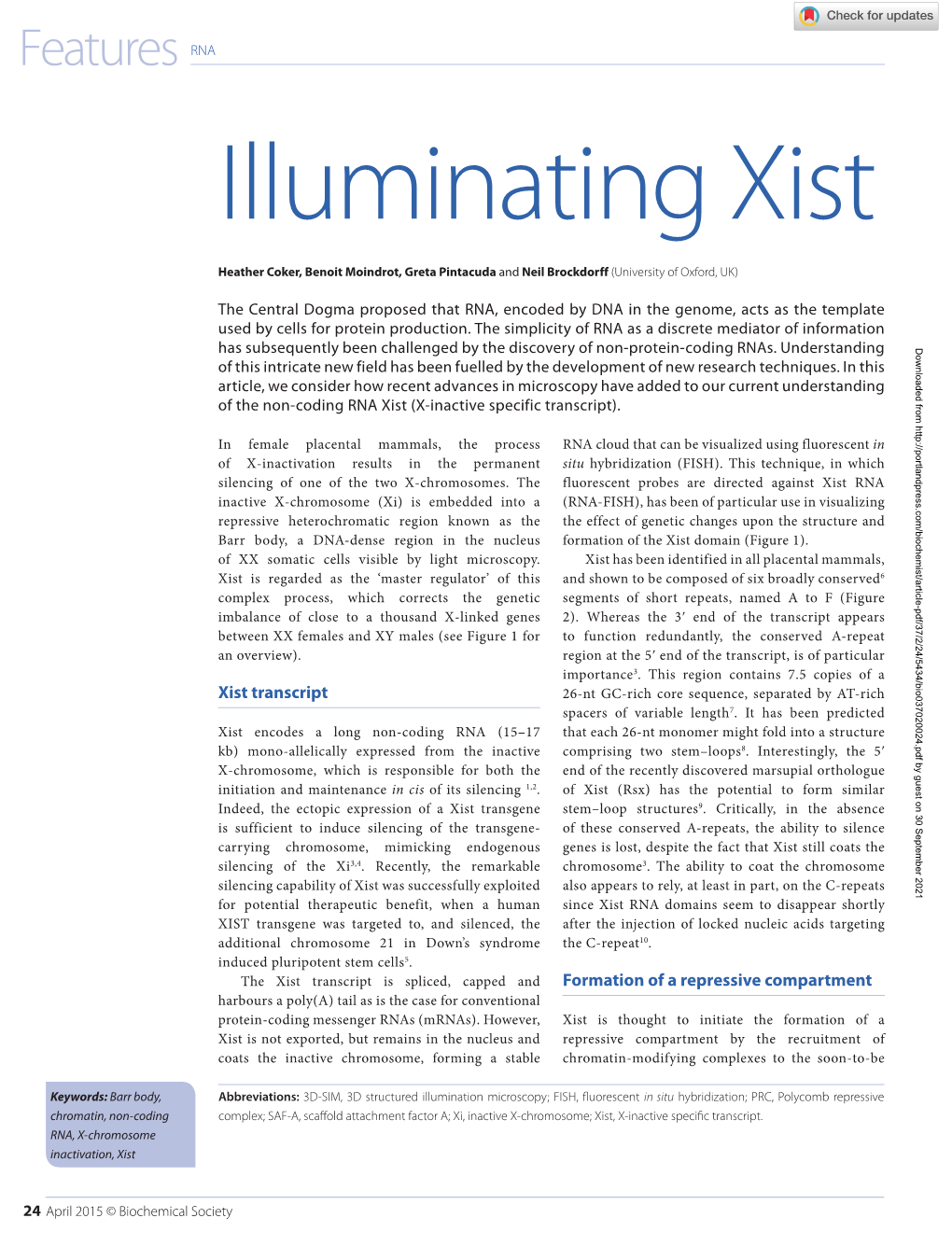 Features RNA Illuminating Xist