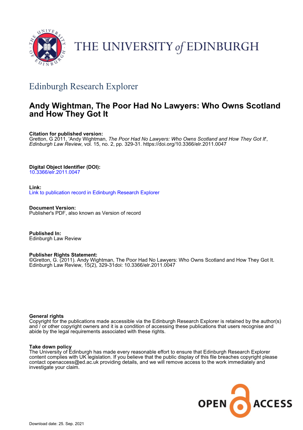 Andy Wightman, the Poor Had No Lawyers: Who Owns Scotland and How They Got It