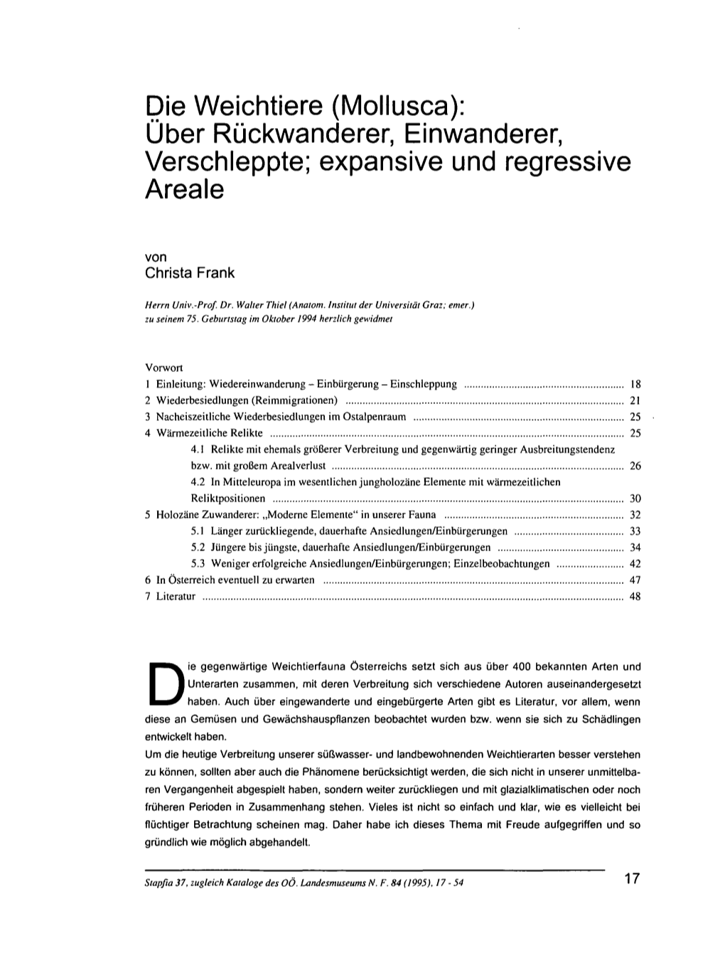 Die Weichtiere (Mollusca): Über Rückwanderer, Einwanderer, Verschleppte; Expansive Und Regressive Areale