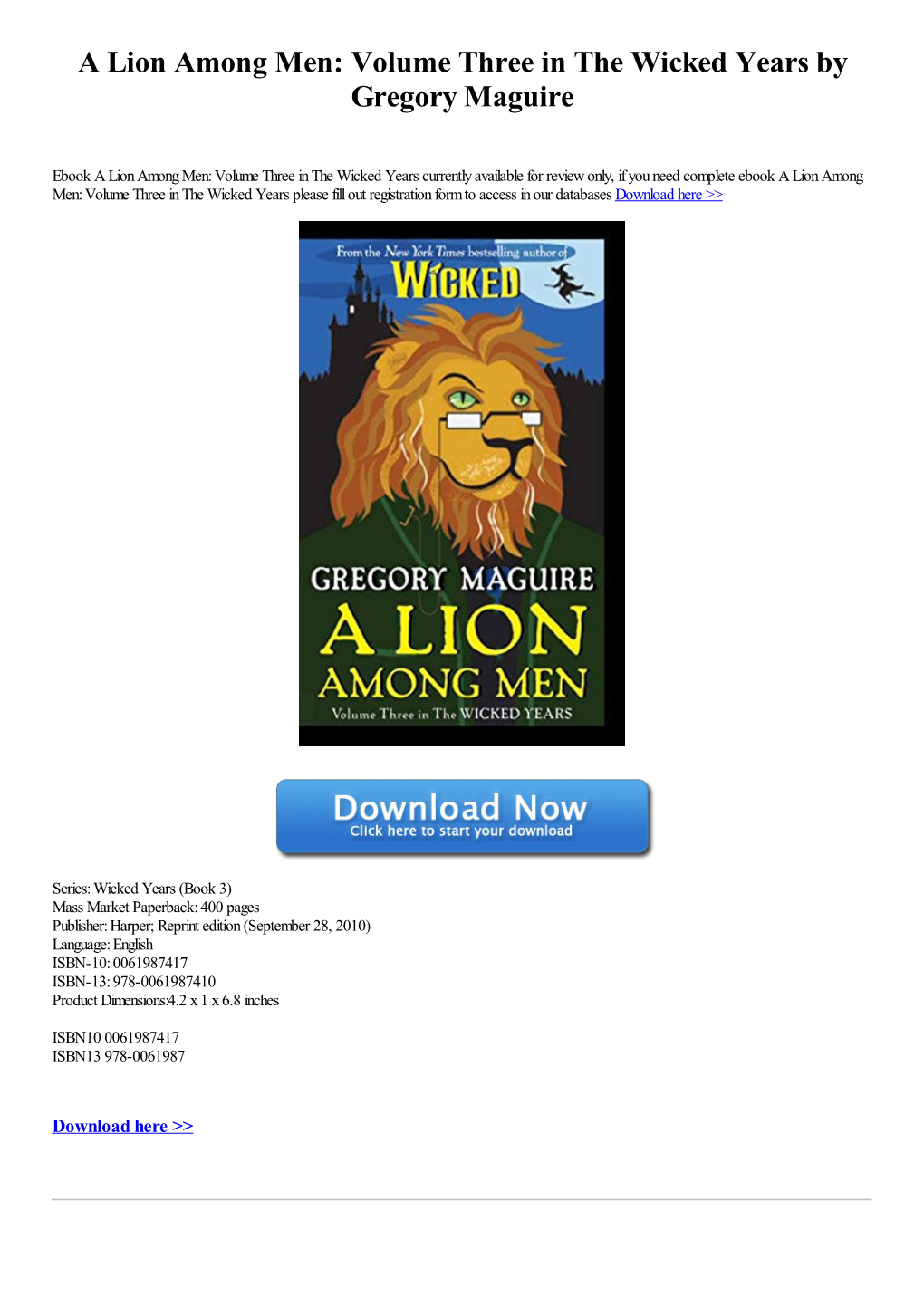 A Lion Among Men: Volume Three in the Wicked Years by Gregory Maguire