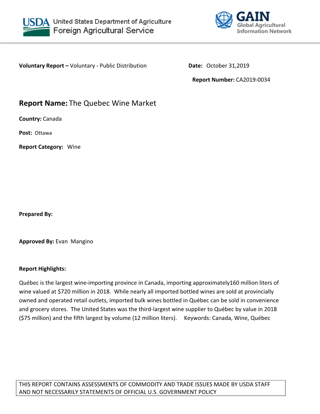 Report Name:The Quebec Wine Market