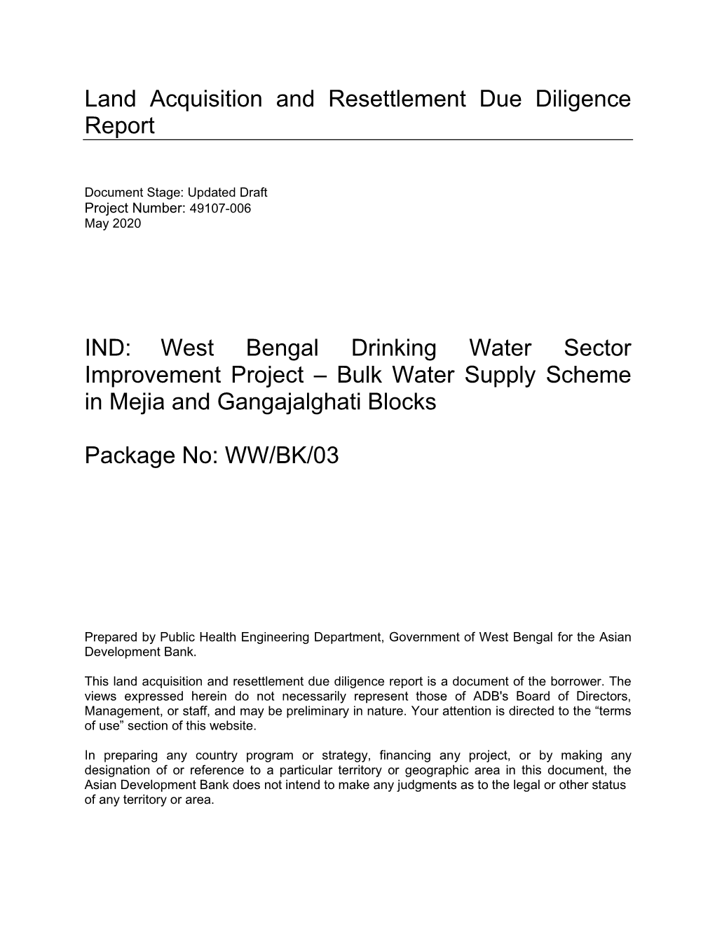 49107-006: West Bengal Drinking Water Sector Improvement Project