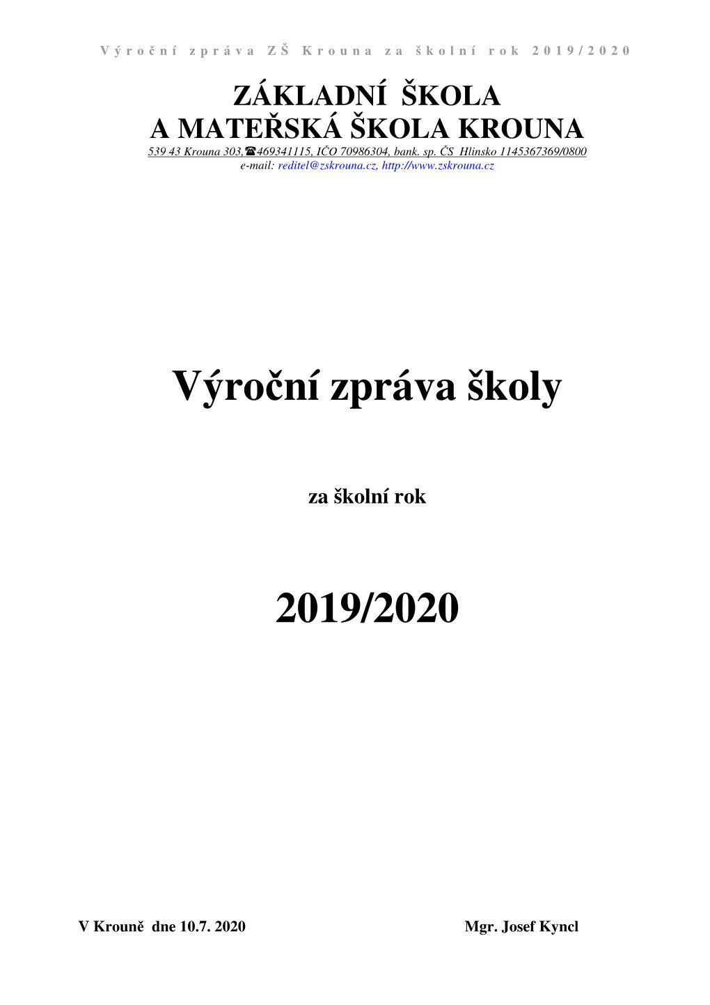 Výroční Zpráva Školy 2019/2020