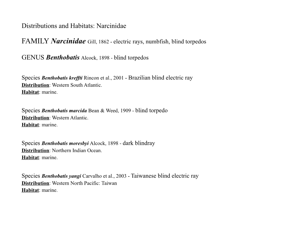 Distributions and Habitats: Narcinidae