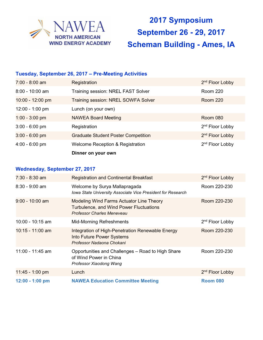 2017 NAWEA Symposium Agenda