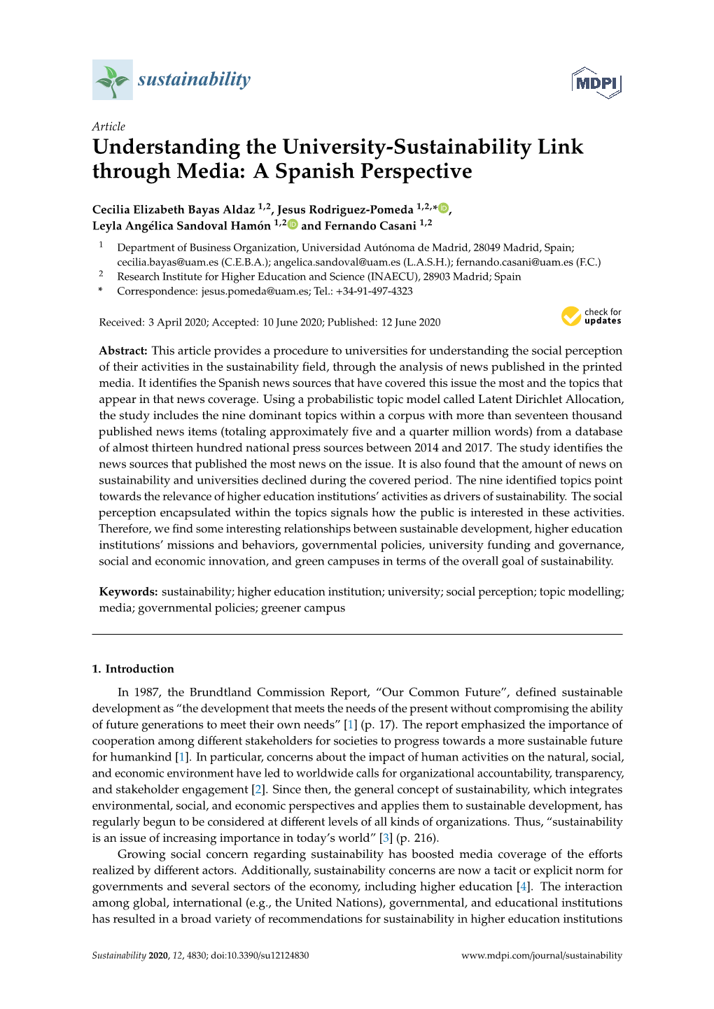 Understanding the University-Sustainability Link Through Media: a Spanish Perspective