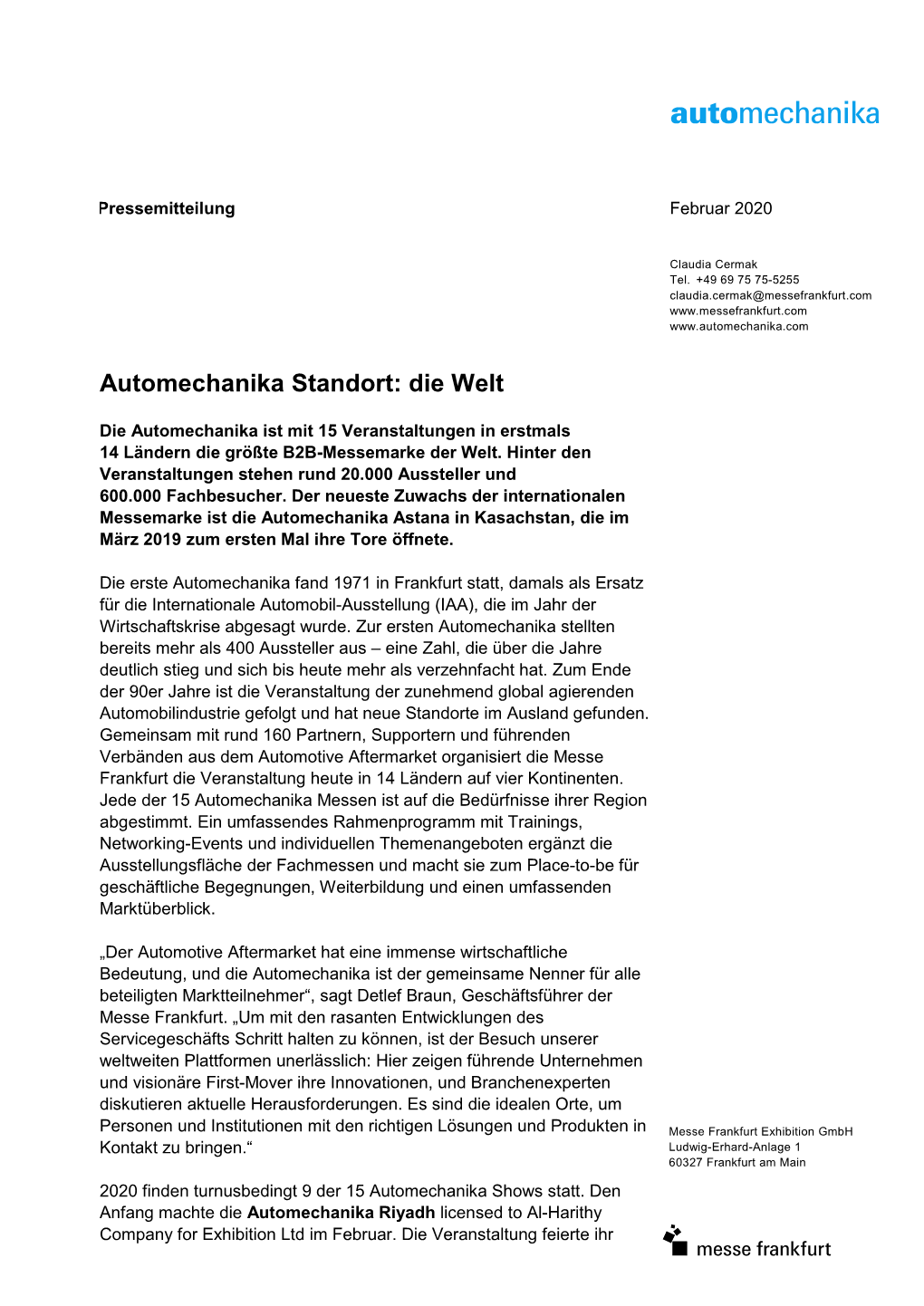 Automechanika Standort: Die Welt