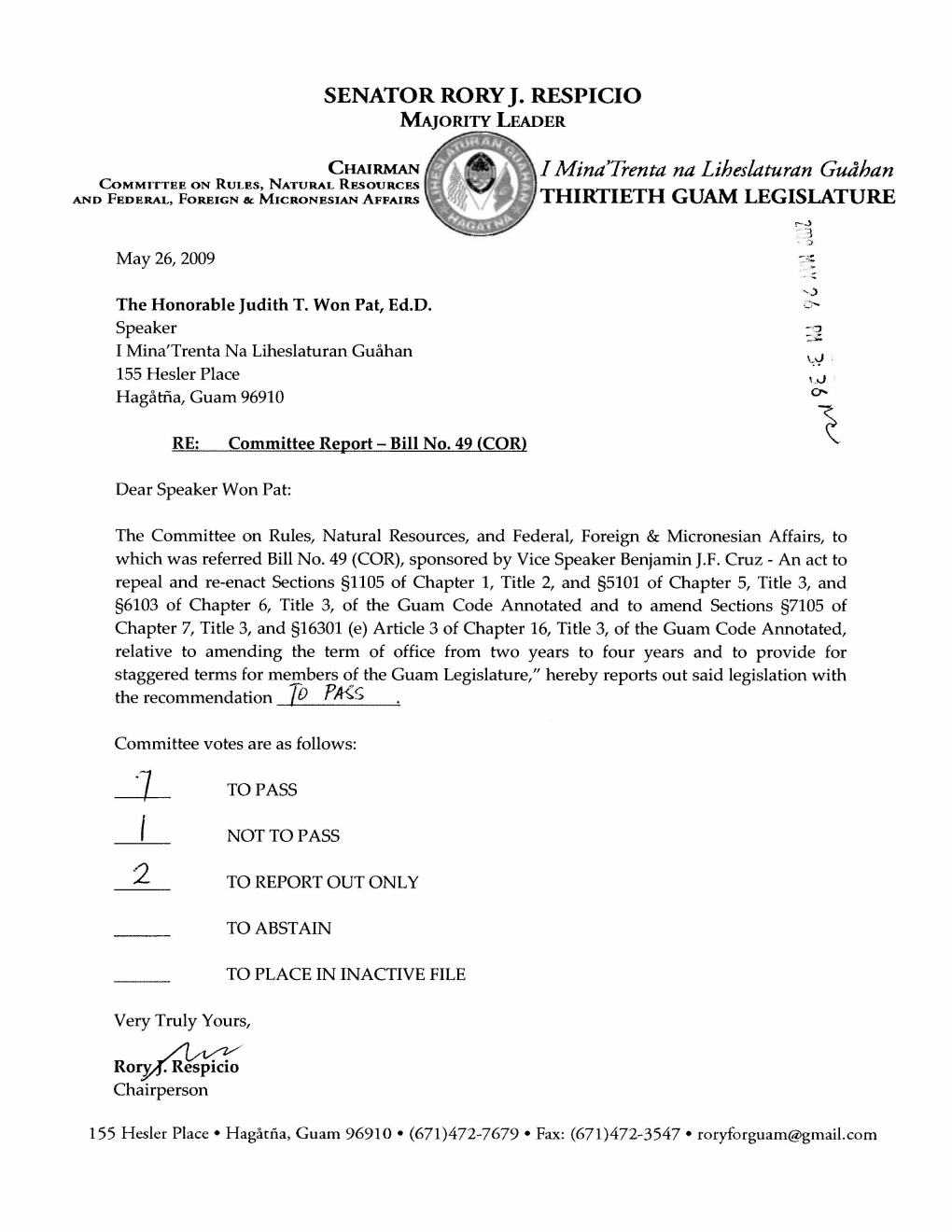 I Mina'trenta Na Liheslaturan Gudhan and FEDERAL, Foreign & MICRONESIAN Affairs THIRTIETH GUAM Legislature