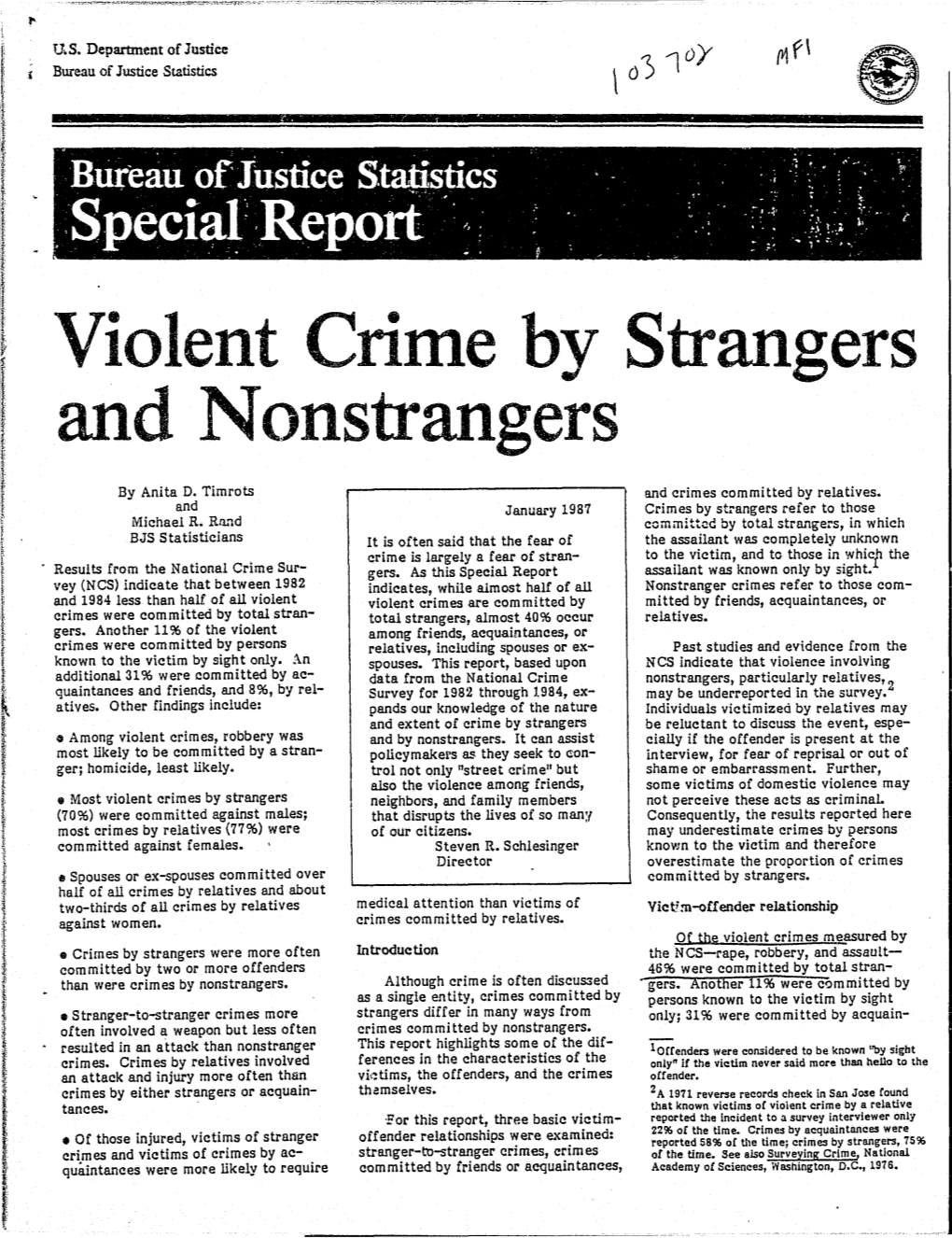 Violent Crime by Strangers and Nonstrangers