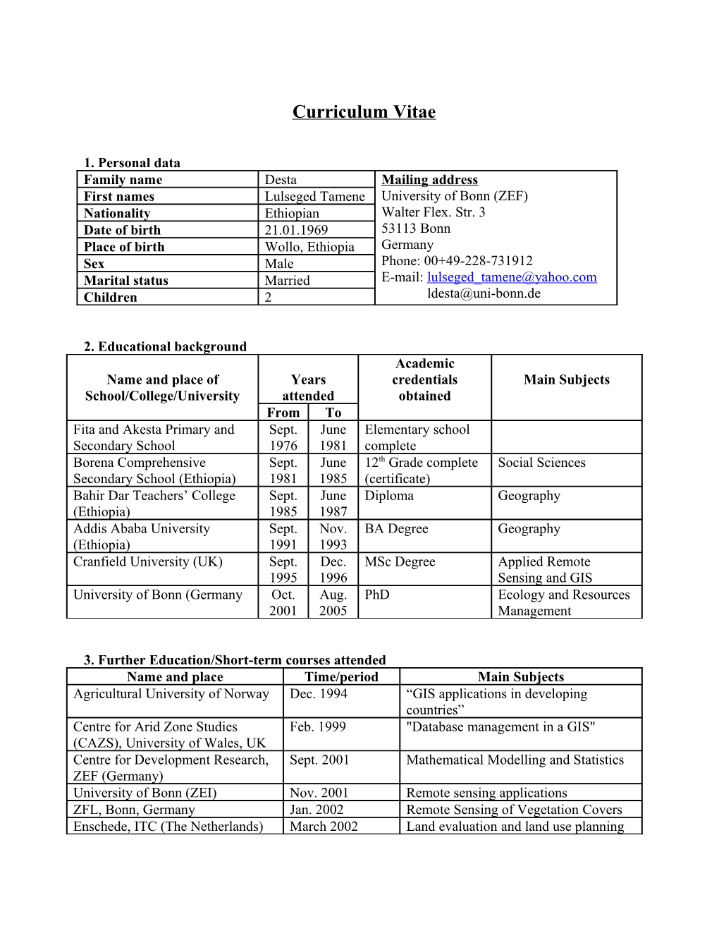 3. Further Education/Short-Term Courses Attended