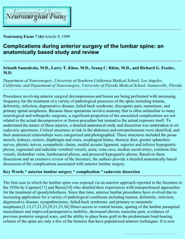 Complications During Anterior Surgery of the Lumbar Spine: an Anatomically Based Study and Review
