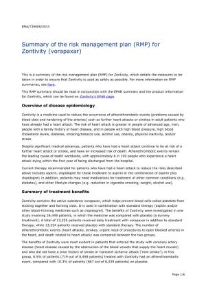 Summary of the Risk Management Plan (RMP) for Zontivity (Vorapaxar)