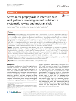 Stress Ulcer Prophylaxis in Intensive Care Unit Patients Receiving Enteral