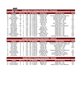 Guelph Storm Training Camp Roster - Forwards
