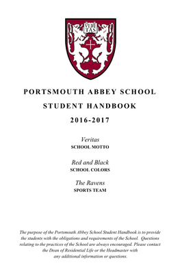 Portsmouth Abbey School Student Handbook 2016-2017