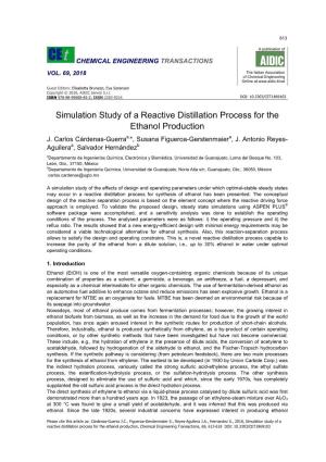 Simulation Study of a Reactive Distillation Process for the Ethanol Production