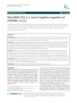 Microrna-223 Is a Novel Negative Regulator of HSP90B1 In