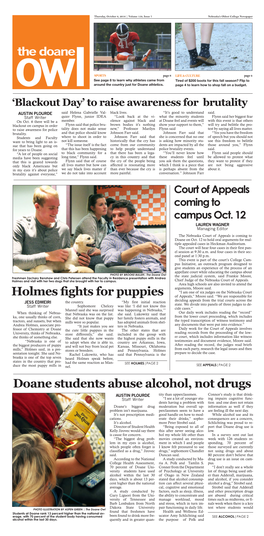 Doane Students Abuse Alcohol, Not Drugs Holmes Fights for Puppies