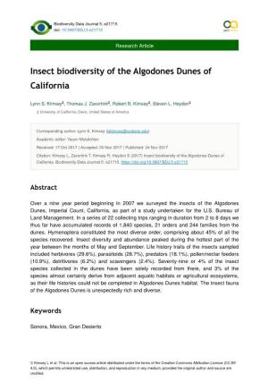 Insect Biodiversity of the Algodones Dunes of California