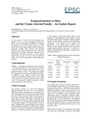 Proposed Mission to Mars and His Trojan Asteroid Family – an Update Report