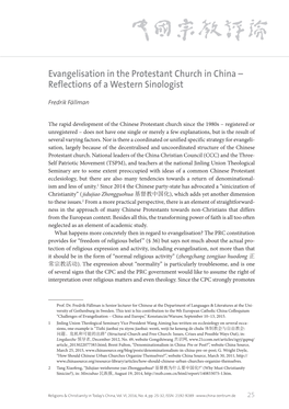Evangelisation in the Protestant Church in China – Reflections of a Western Sinologist
