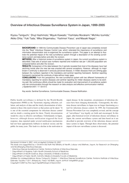 Overview of Infectious Disease Surveillance System in Japan, 1999-2005