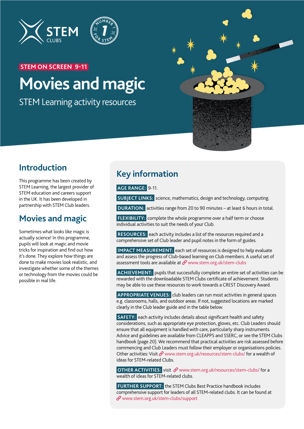 Movies and Magic STEM Learning Activity Resources